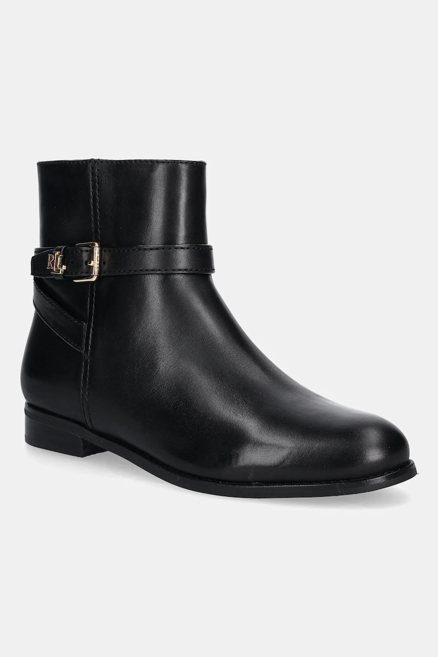 Levně Kožené kotníkové boty Lauren Ralph Lauren Brooke Bt 2 dámské, černá barva, na plochém podpatku, 802967768001