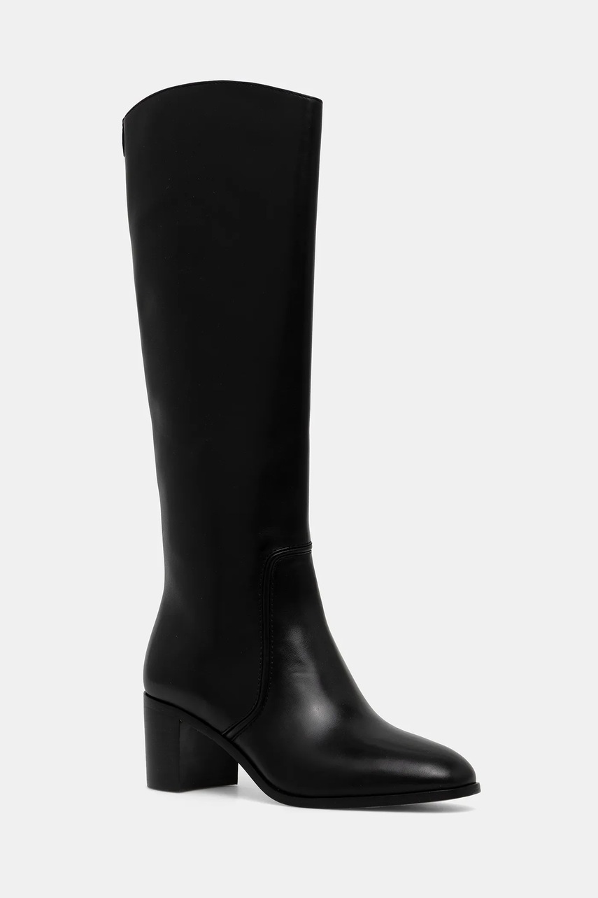 Levně Kožené kozačky Lauren Ralph Lauren Charly dámské, černá barva, na podpatku, 802967813001