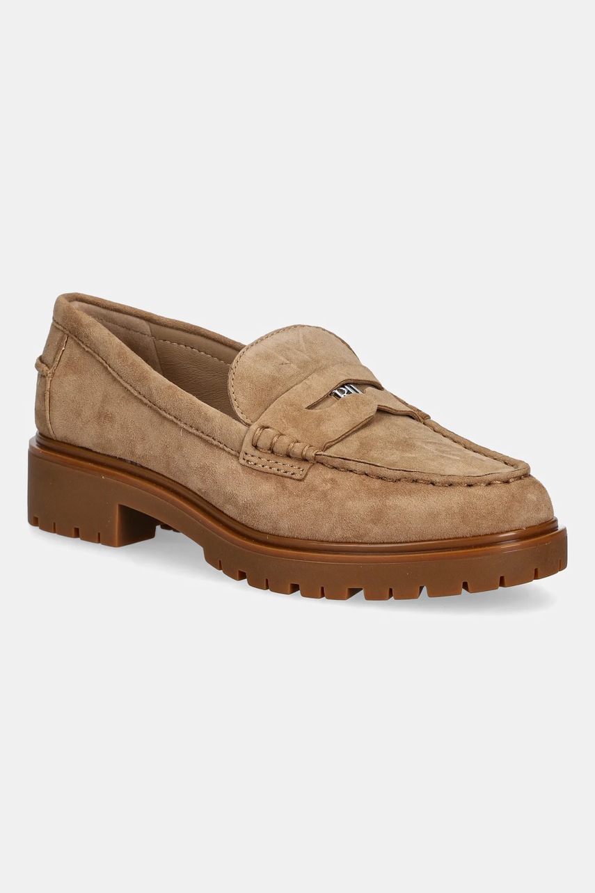 Levně Semišové mokasíny Lauren Ralph Lauren Marli dámské, béžová barva, na plochém podpatku, 802974357001