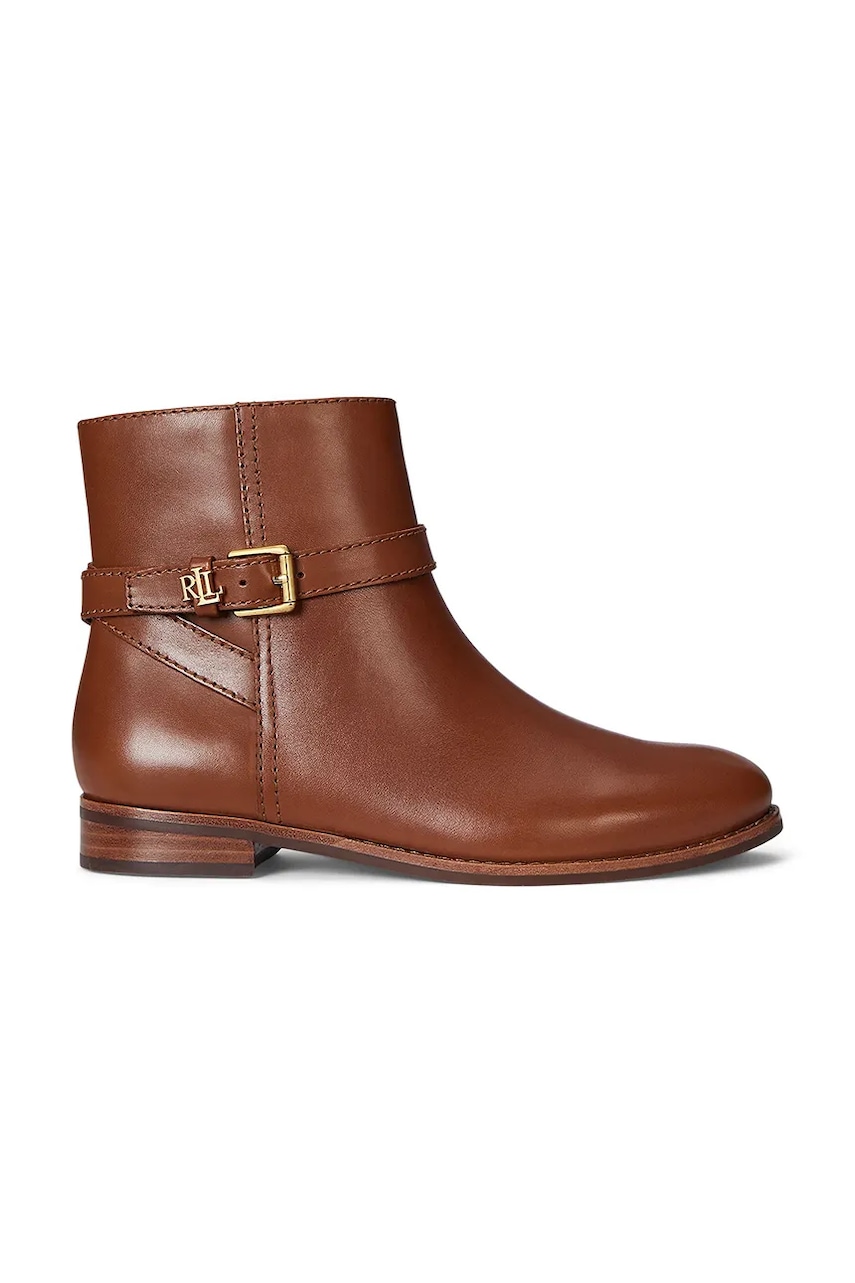 Lauren Ralph Lauren botki skórzane Brooke Bt 2 damskie kolor brązowy na płaskim obcasie 802974382001
