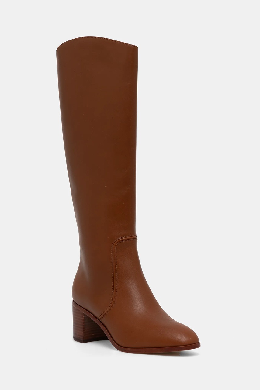 Levně Kožené kozačky Lauren Ralph Lauren Charly dámské, hnědá barva, na podpatku, 802974388001