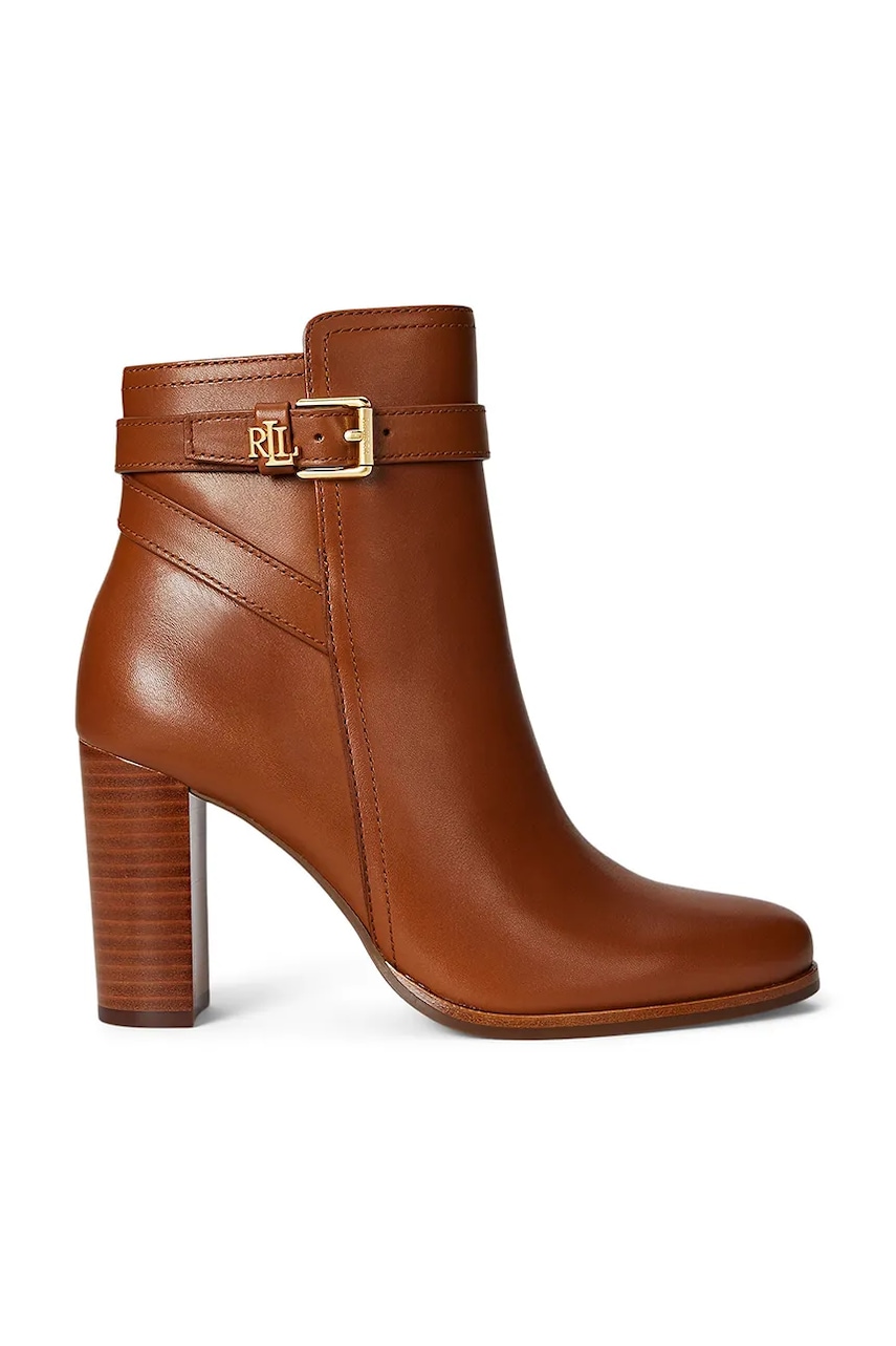 Lauren Ralph Lauren botki skórzane Brke Bt Hl 2 damskie kolor brązowy na słupku 802974475001