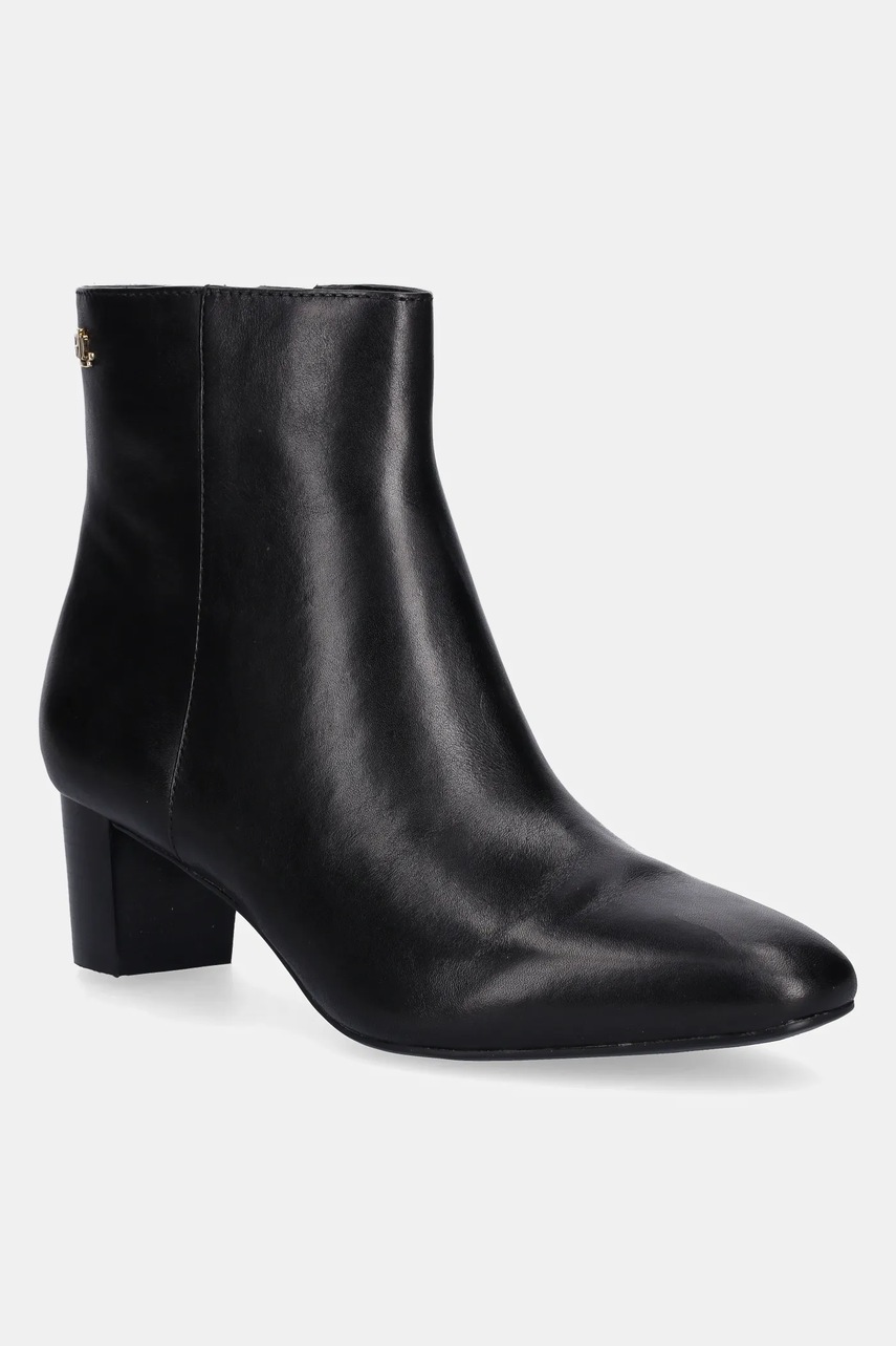 Levně Kožené kotníkové boty Lauren Ralph Lauren Demi dámské, černá barva, na podpatku, 802967842001