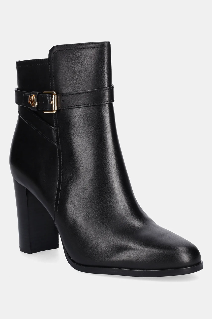 Levně Kožené kotníkové boty Lauren Ralph Lauren Brke Bt Hl 2 dámské, černá barva, na podpatku, 802974474001