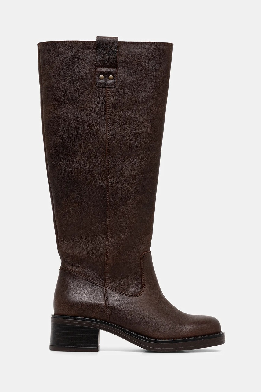 Кожаные сапоги Bianco BIAMARY цвет коричневый каблук кирпичик 11302318