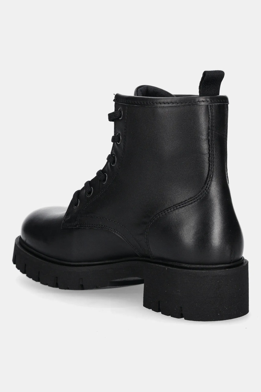 Δερμάτινες μπότες Tommy Jeans TJW LACE UP LEATHER BOOT γυναικείες, χρώμα: μαύρο, EN0EN02824 φωτογραφία