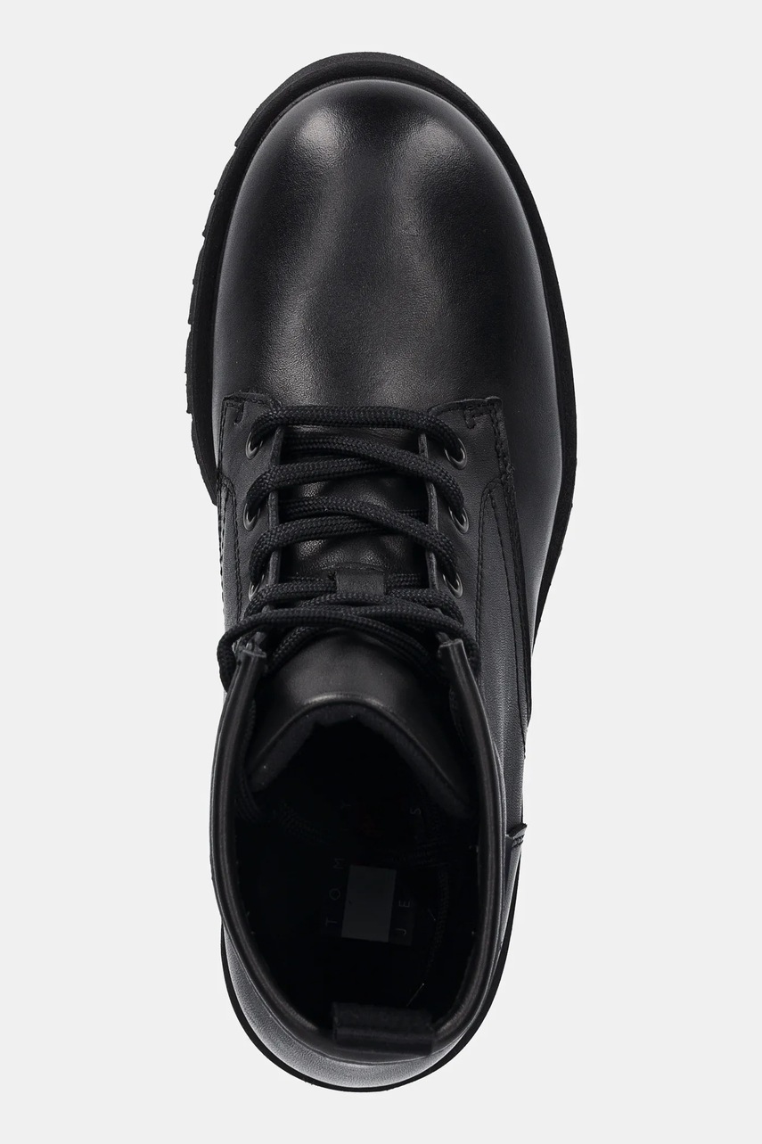 Δερμάτινες μπότες Tommy Jeans TJW LACE UP LEATHER BOOT γυναικείες, χρώμα: μαύρο, EN0EN02824 φωτογραφία