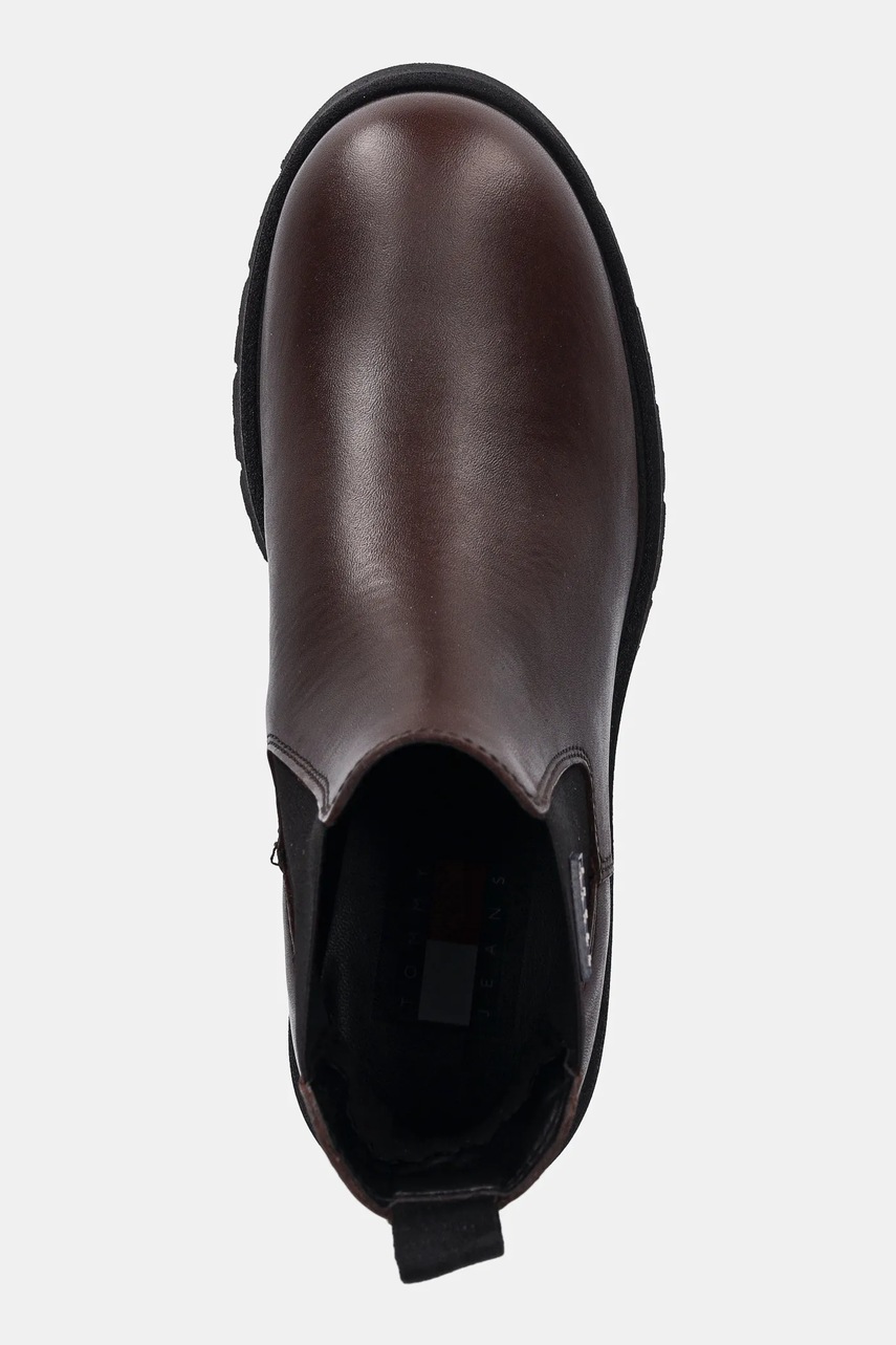 Μπότες τσέλσι Tommy Jeans TJW CHELSEA LEATHER BOOT χρώμα: καφέ, EN0EN02825 φωτογραφία