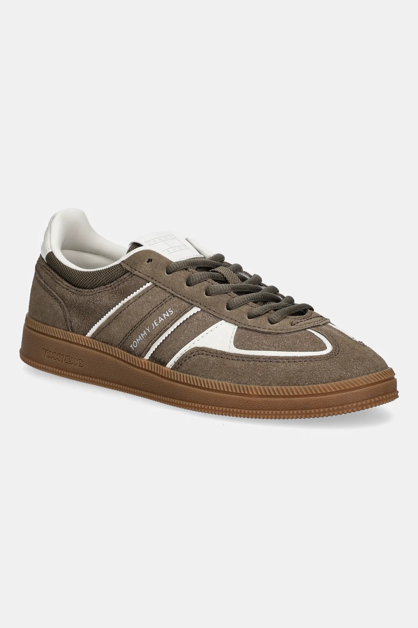 Levně Semišové tenisky Tommy Jeans THE GREENWICH EDGE dámské, zelená barva, EN0EN02838