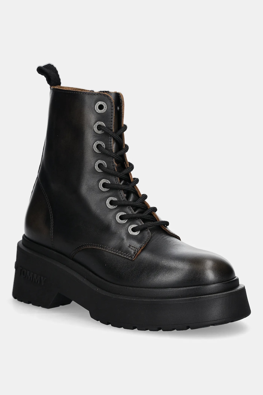 Tommy Jeans bocanci de piele TJW CHUNKY RUGGED BOOT culoarea maro, cu platformă, EN0EN02847