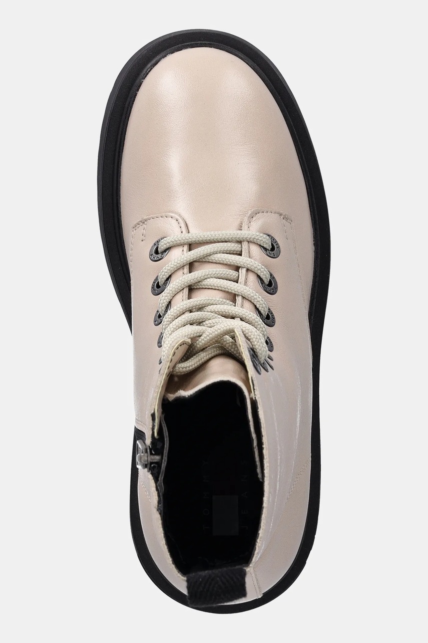 Δερμάτινα workers Tommy Jeans TJW CHUNKY SHINY LEATHER BOOT χρώμα: μπεζ, EN0EN02848 φωτογραφία