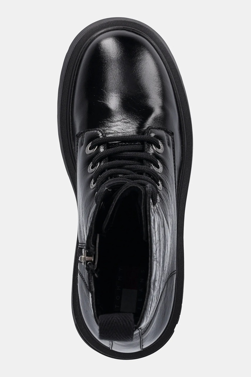 Δερμάτινα workers Tommy Jeans TJW CHUNKY SHINY LEATHER BOOT χρώμα: μαύρο, EN0EN02848 φωτογραφία