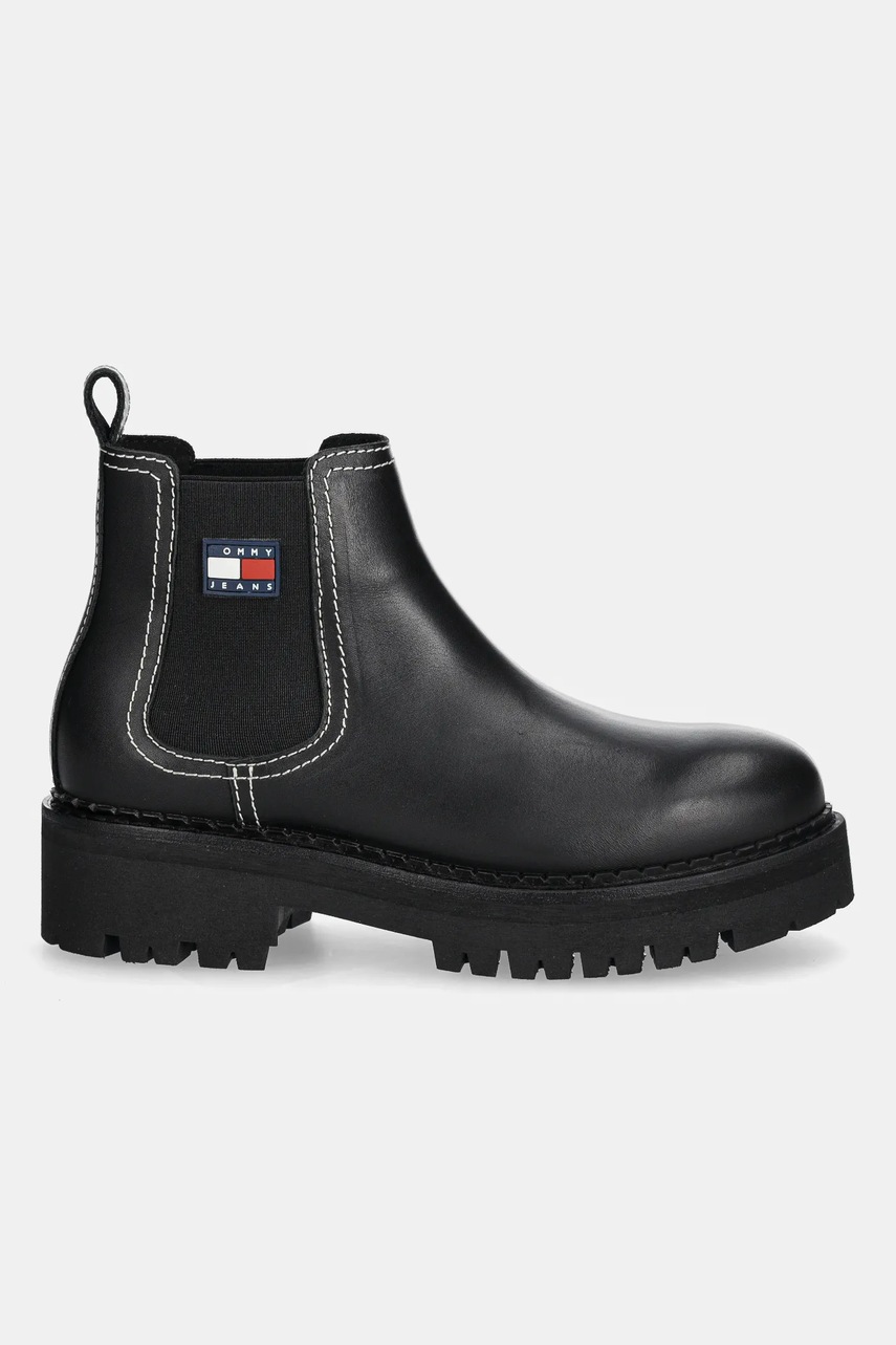 Δερμάτινες μπότες τσέλσι Tommy Jeans TJW URBAN CHELSEA BOOT γυναικείες, χρώμα: μαύρο, EN0EN02908 φωτογραφία