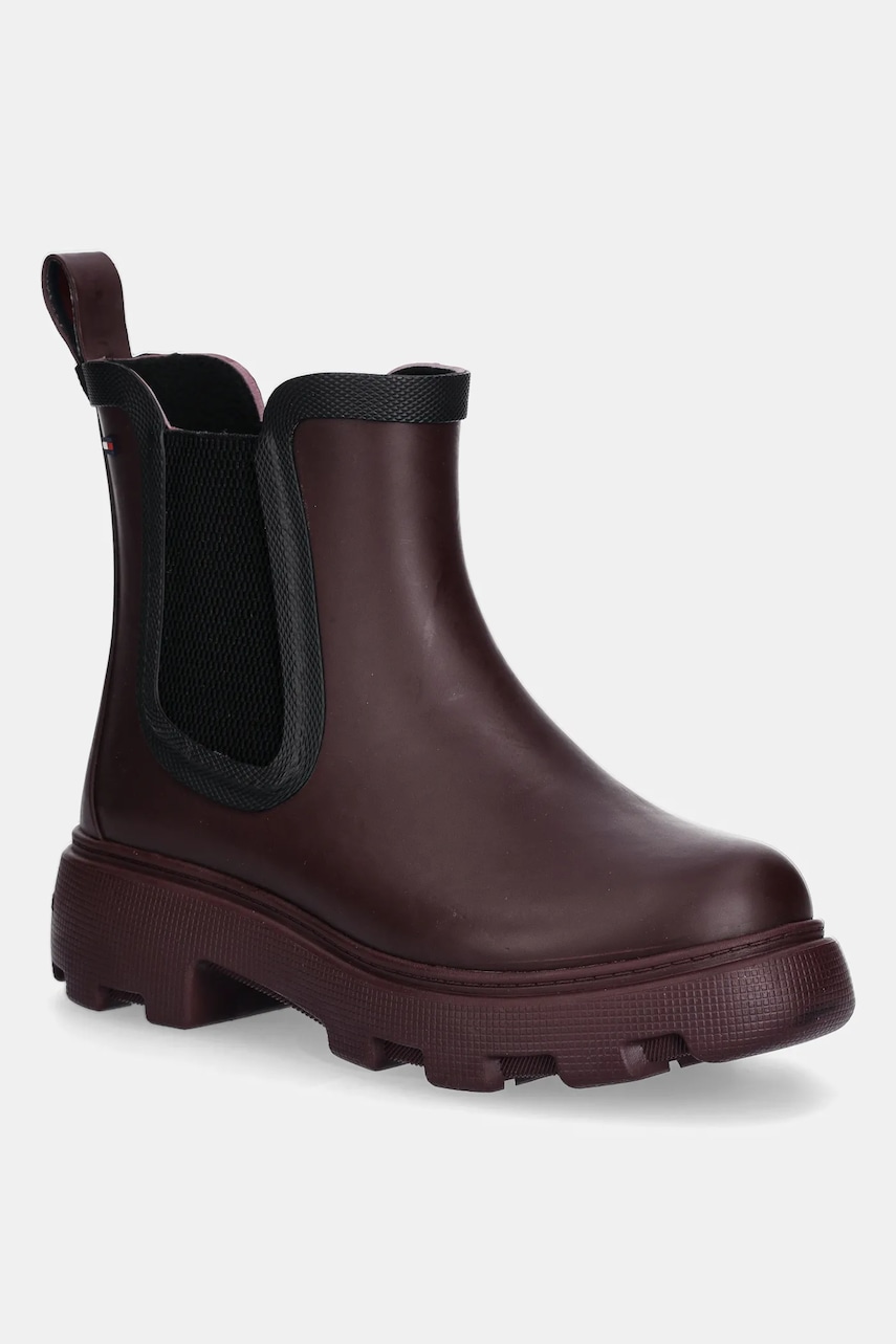Levně Holínky Tommy Hilfiger FLAG ANKLE RAINBOOT WARM LINING dámské, vínová barva, FW0FW08974