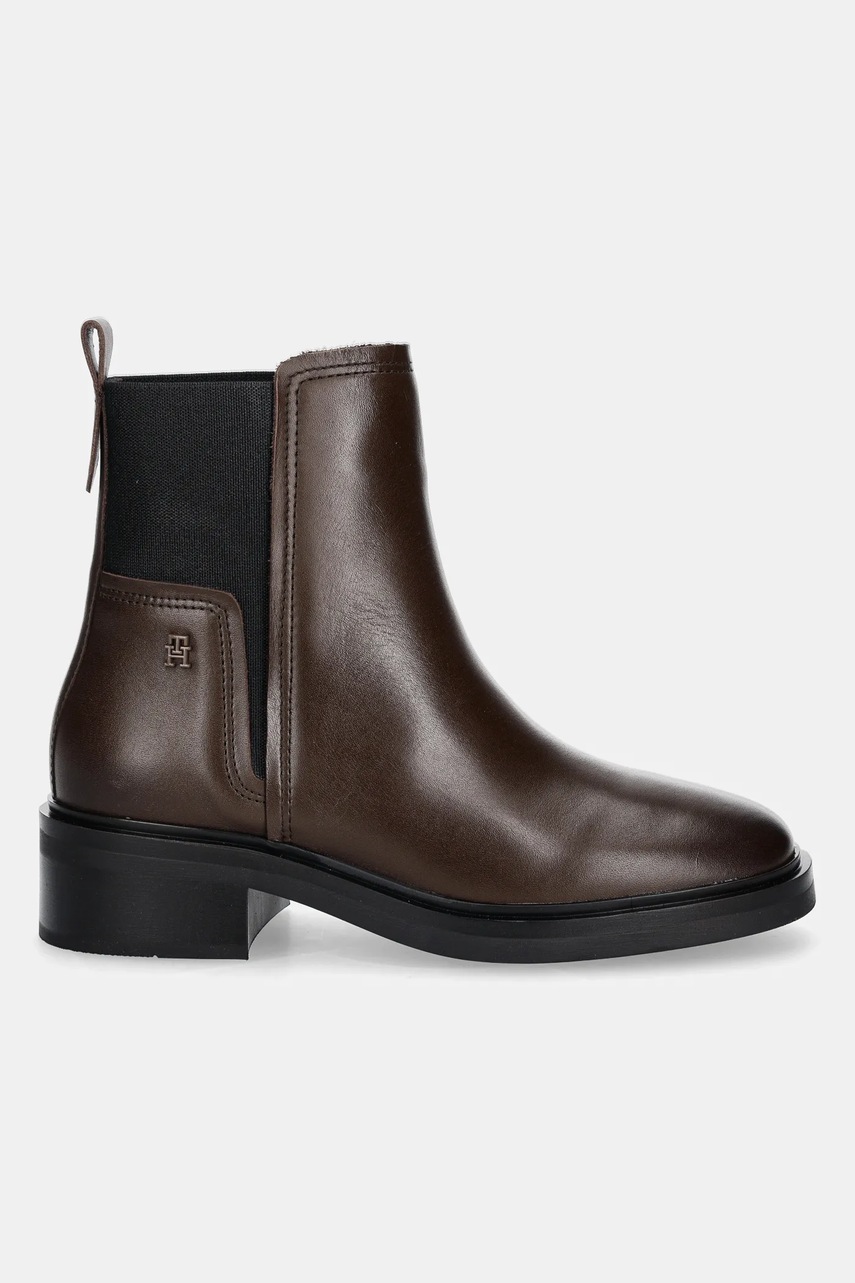 Кожаные полусапоги Tommy Hilfiger TH MINIMAL LEATHER CHELSEA цвет коричневый каблук кирпичик FW0FW08978