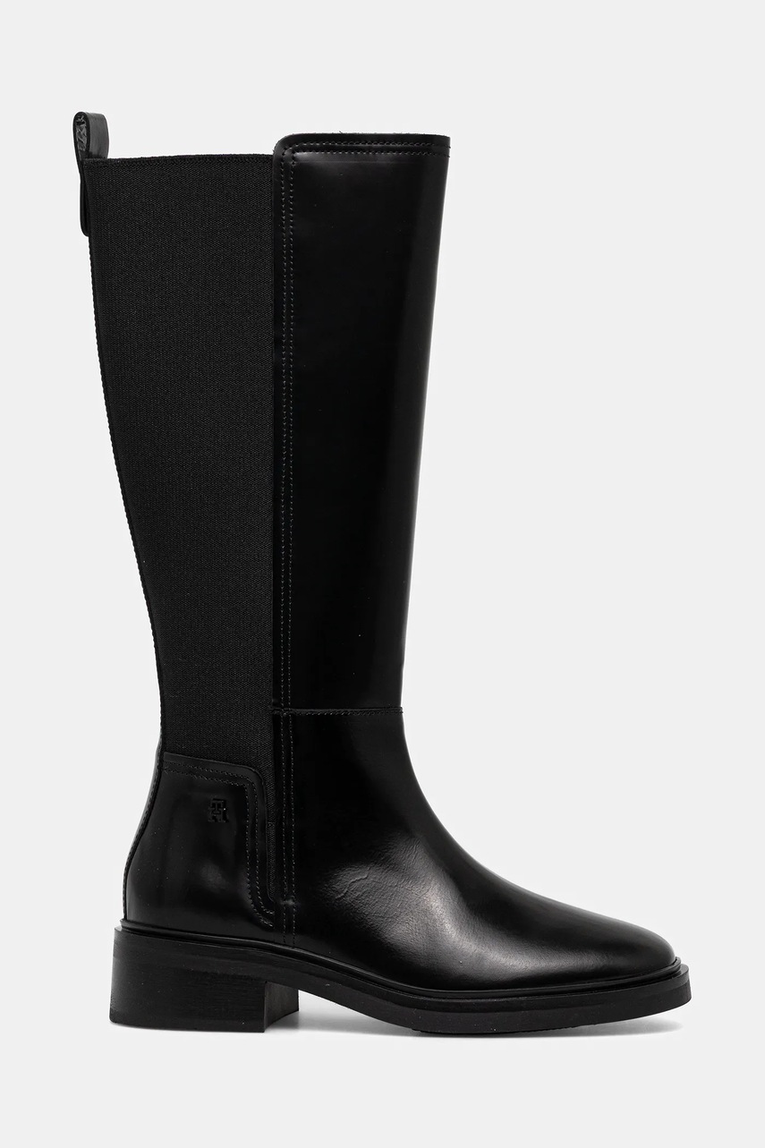 Кожаные сапоги Tommy Hilfiger TH MINIMAL ABRASIVATO LONG BOOT цвет чёрный каблук кирпичик FW0FW08979