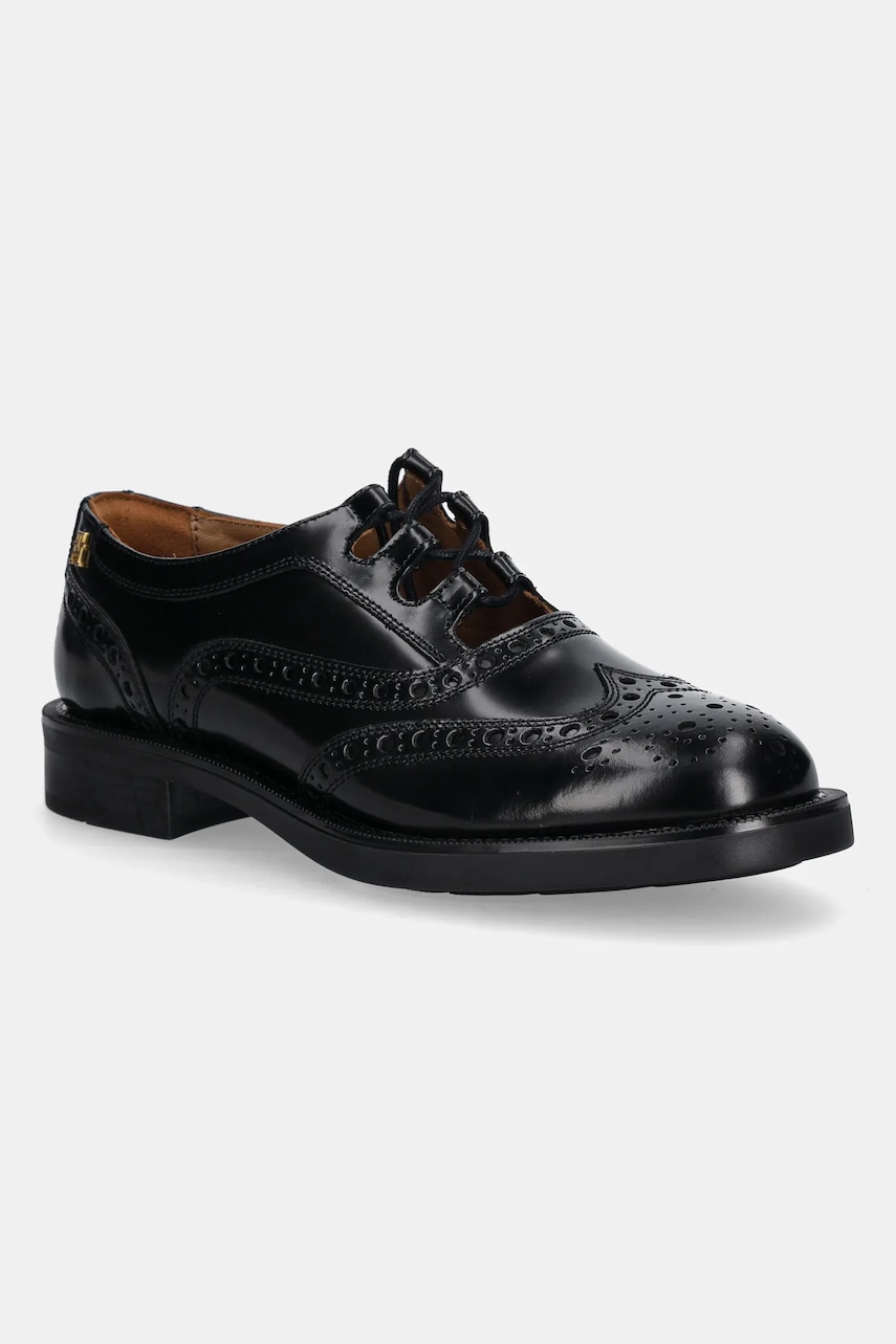 Levně Kožené polobotky Tommy Hilfiger BROGUE LEATHER CUT-OUT SHOE dámské, černá barva, na plochém podpatku, FW0FW08842