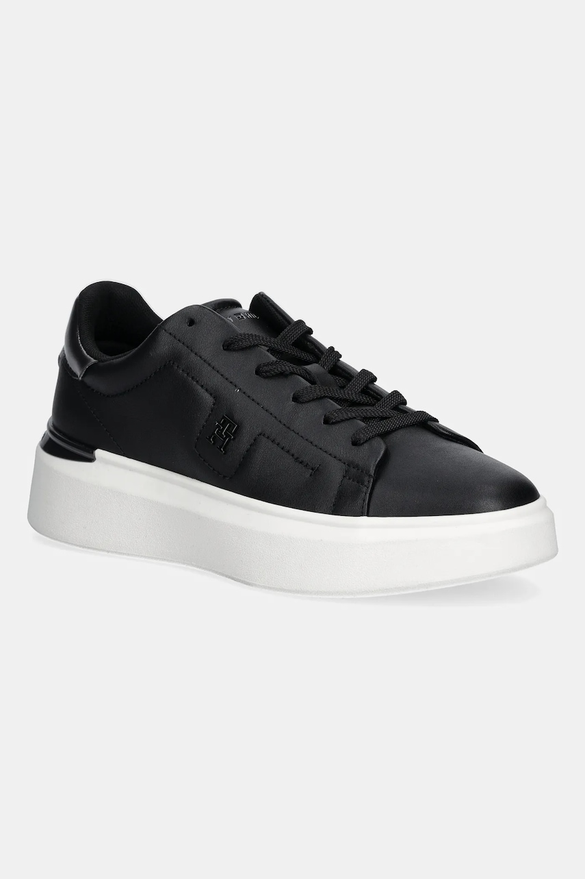 Levně Kožené tenisky Tommy Hilfiger CHIC PLATFORM SNEAKER GOLD dámské, černá barva, FW0FW08817