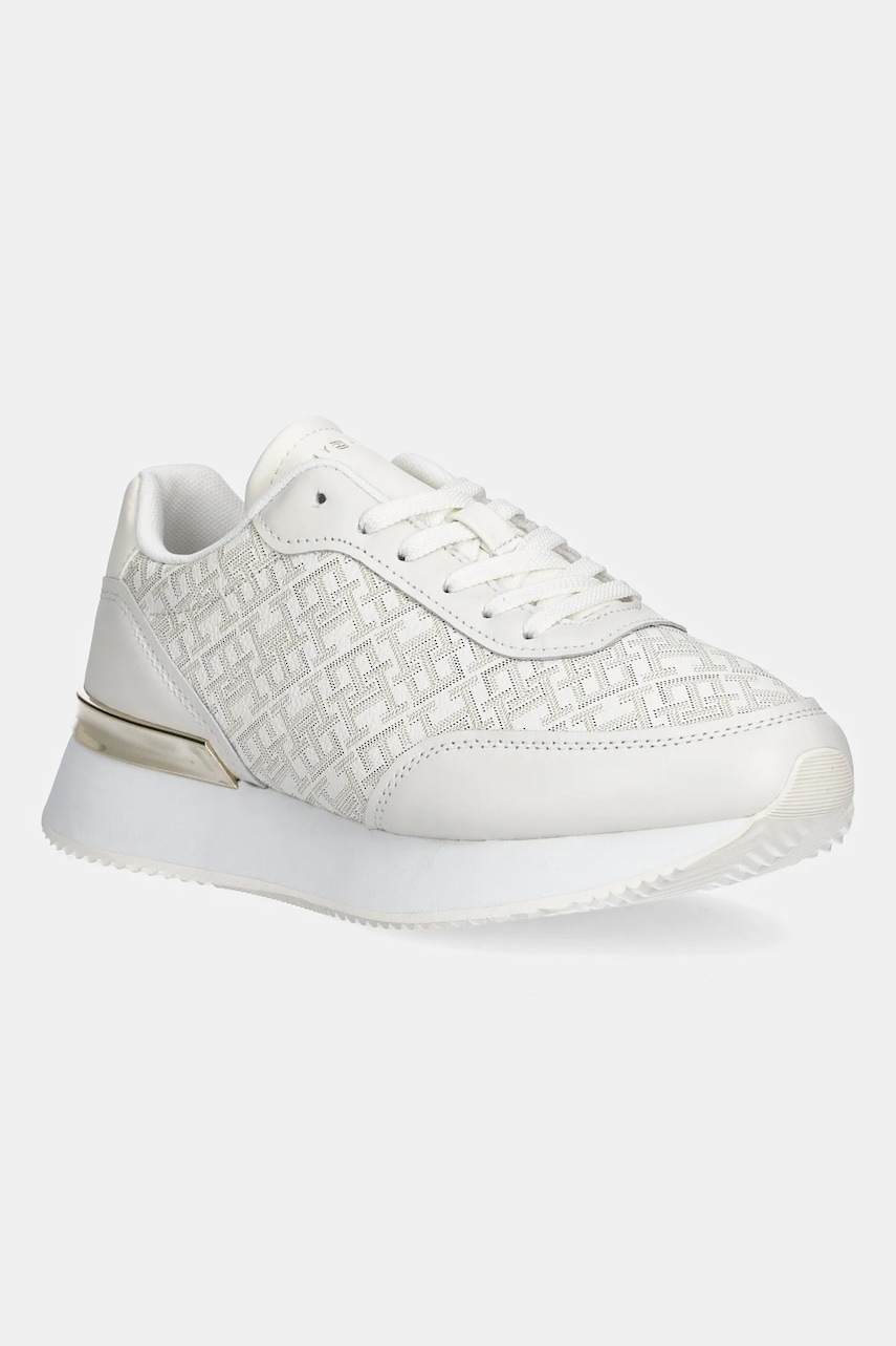 Levně Kožené tenisky Tommy Hilfiger CHIC MONOGRAM RUNNER dámské, béžová barva, FW0FW09051