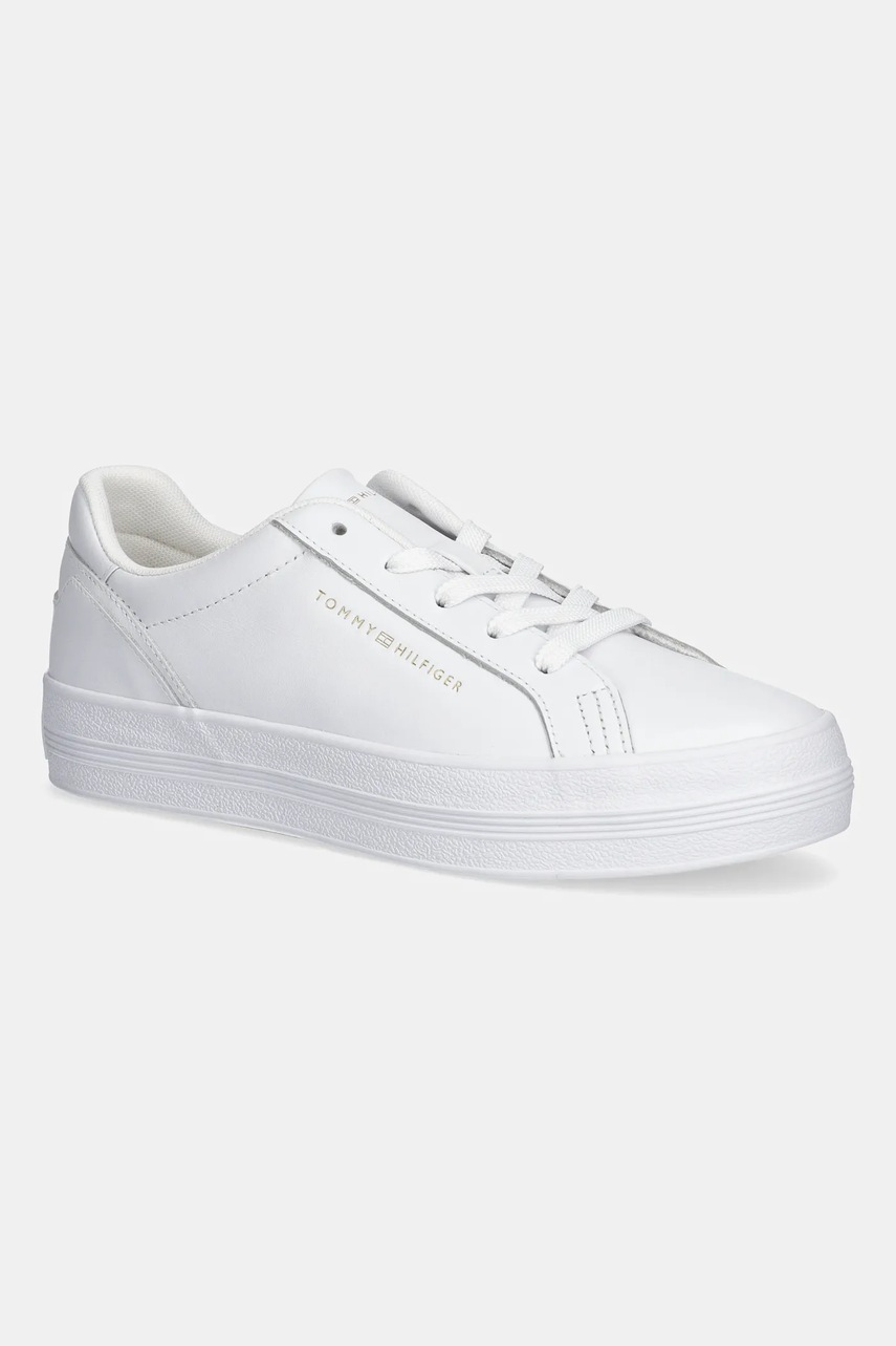 Levně Kožené tenisky Tommy Hilfiger TH PLATFORM SNEAKER dámské, bílá barva, FW0FW09164
