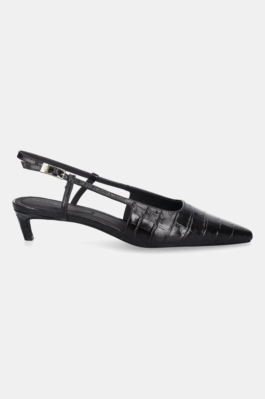 Кожаные туфли Tommy Hilfiger CROC SLINGBACK SLANTED HEEL цвет коричневый FW0FW08990