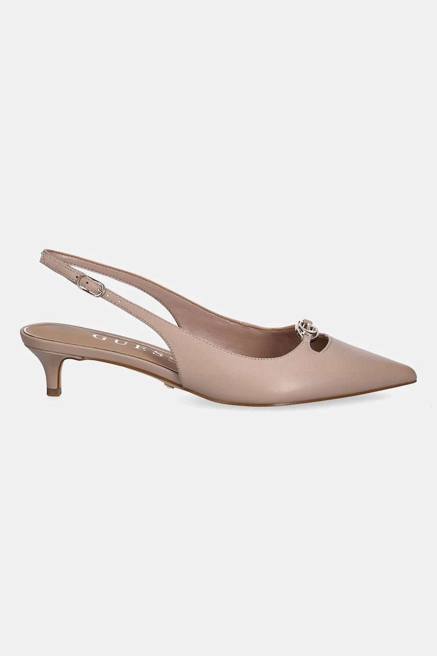 Кожаные туфли Guess JESSAH цвет бежевый низкий каблук открытая пятка FLTJES LEA05 Кожаные туфли Guess JESSAH цвет бежевый низкий каблук открытая пятка FLTJES LEA05