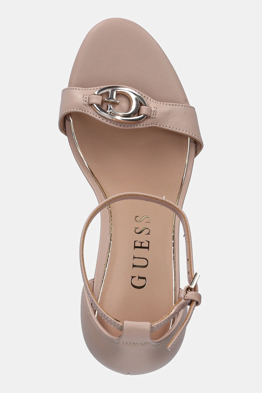 Δερμάτινα πέδιλα Guess KABRINA χρώμα: καφέ, FLTKAB LEA03 φωτογραφία