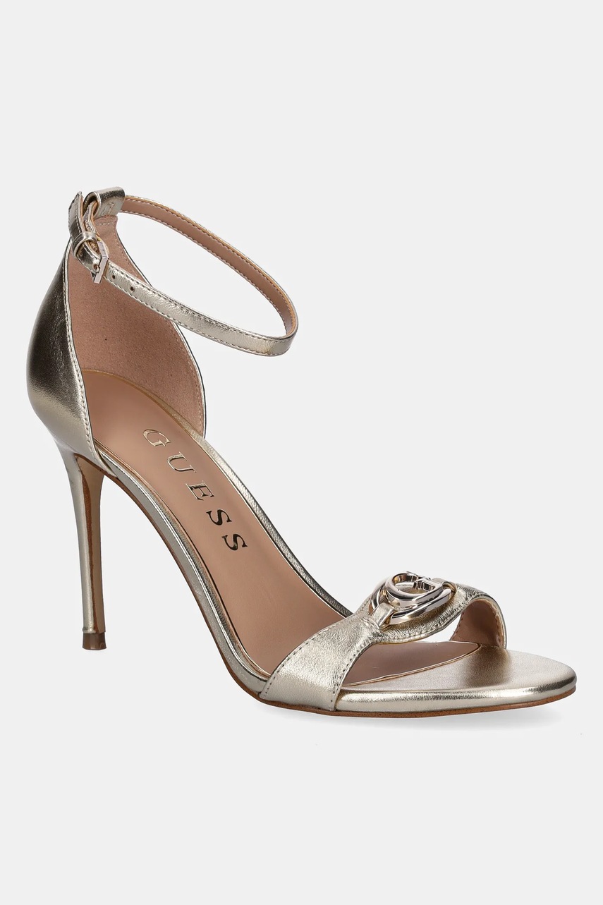 Levně Kožené sandály Guess KABRINA zlatá barva, FLTKAB LEM03