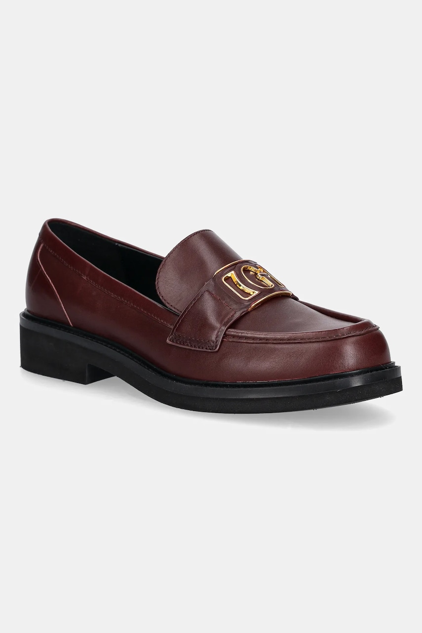 Levně Kožené mokasíny Guess SHUTTLE3 dámské, vínová barva, na platformě, FLTSH3 LEA14