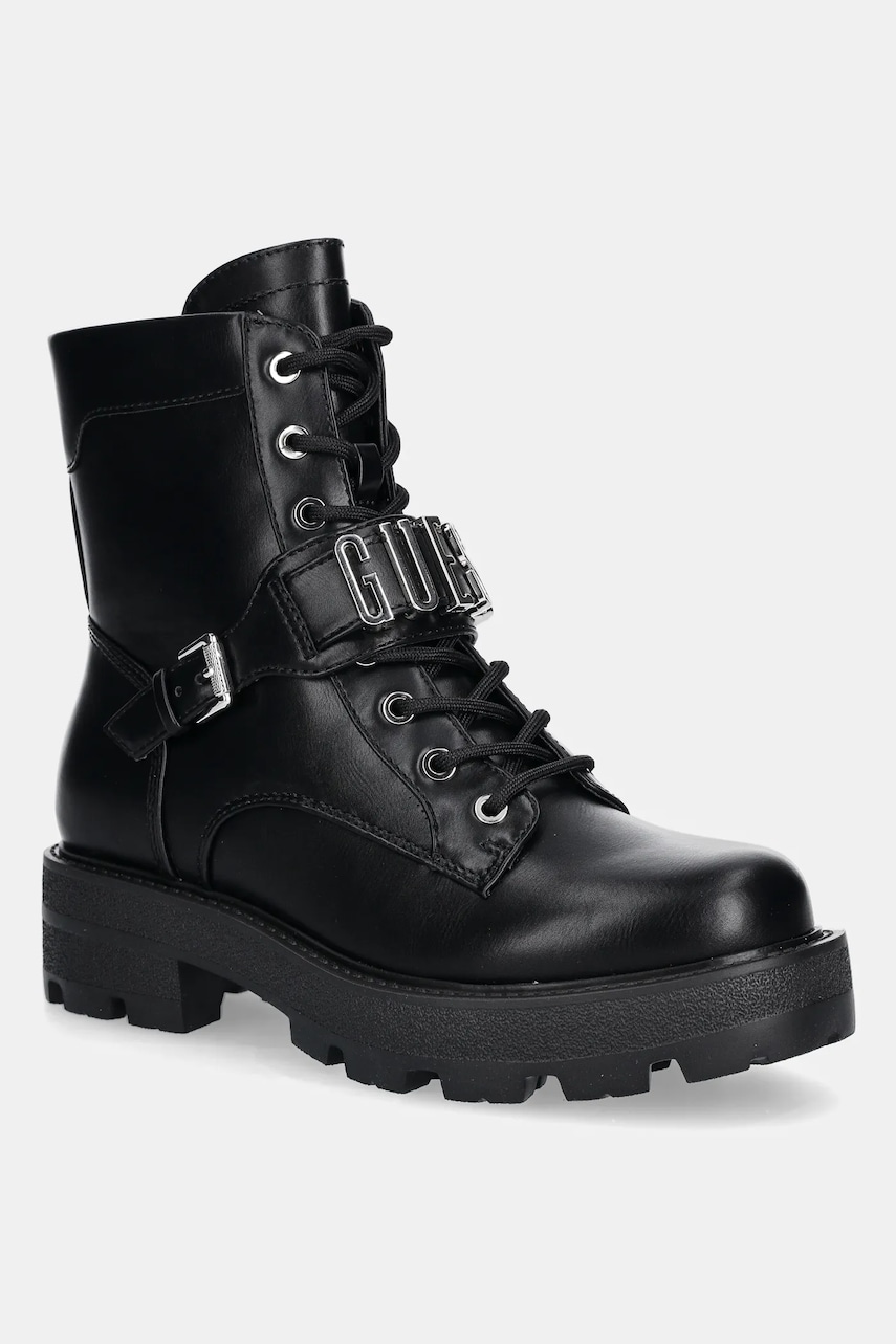 Levně Farmářky Guess YANZY dámské, černá barva, na plochém podpatku, FLTYNZ ELE10