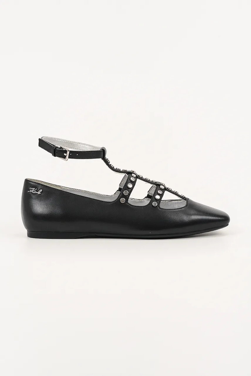 Karl Lagerfeld balerini de piele KONNIE culoarea negru, KL40189