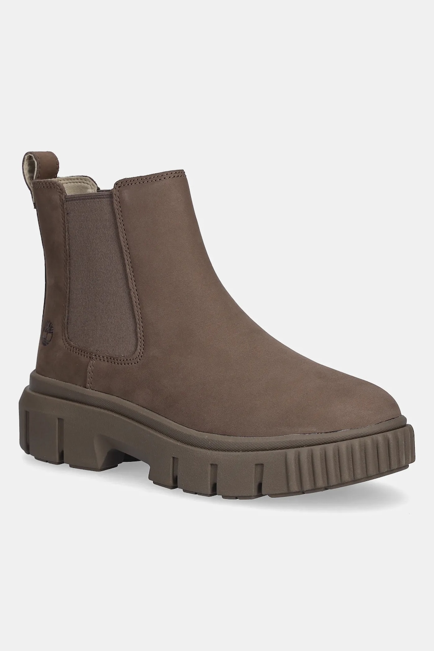 Timberland cizme chelsea din nubuc Greyfield Chelsea culoarea maro, cu toc plat, TB0A2FK2EM51
