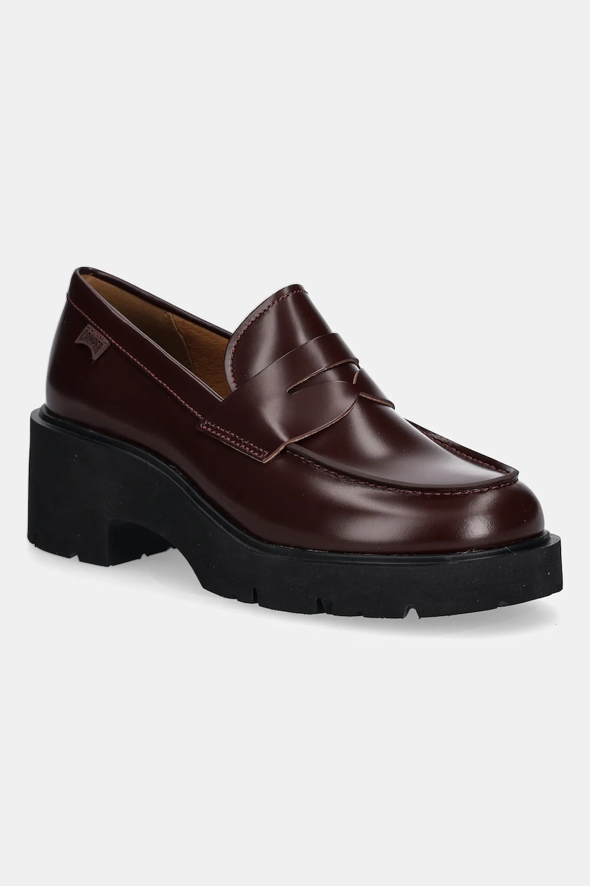 Camper mocasini de piele Milah culoarea bordo, cu toc plat, K201425-030