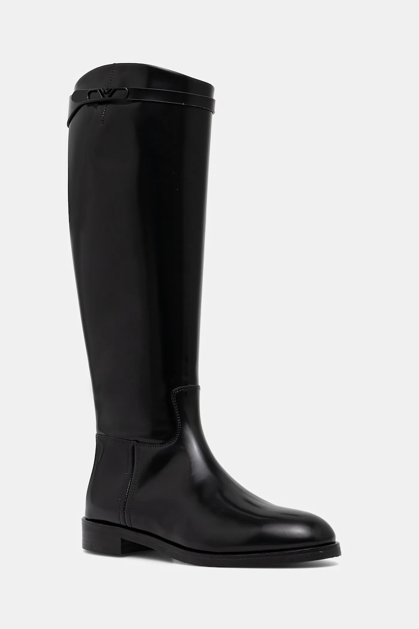 Emporio Armani ghete de piele culoarea negru, cu toc plat, EW002913 AF17517 UC001