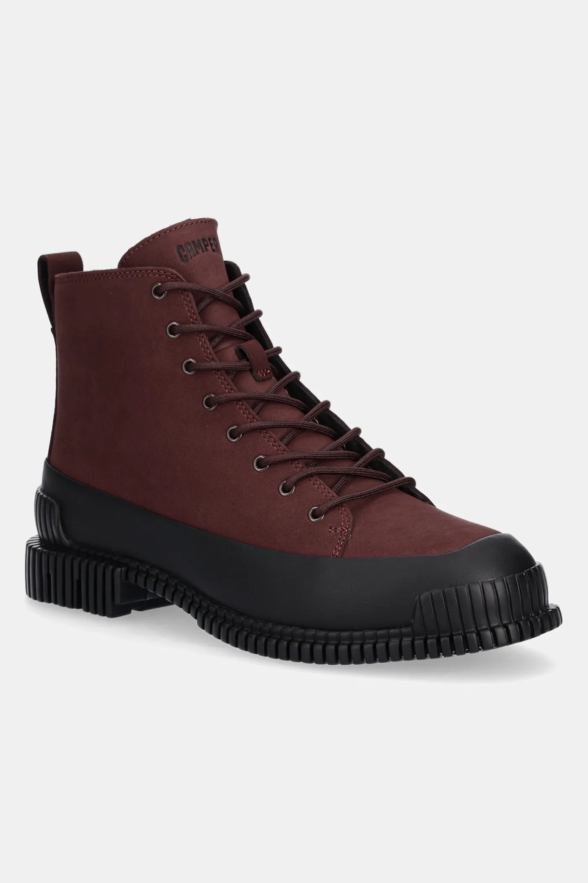 Camper botine din nubuc Pix culoarea bordo, cu toc plat, K400388-020
