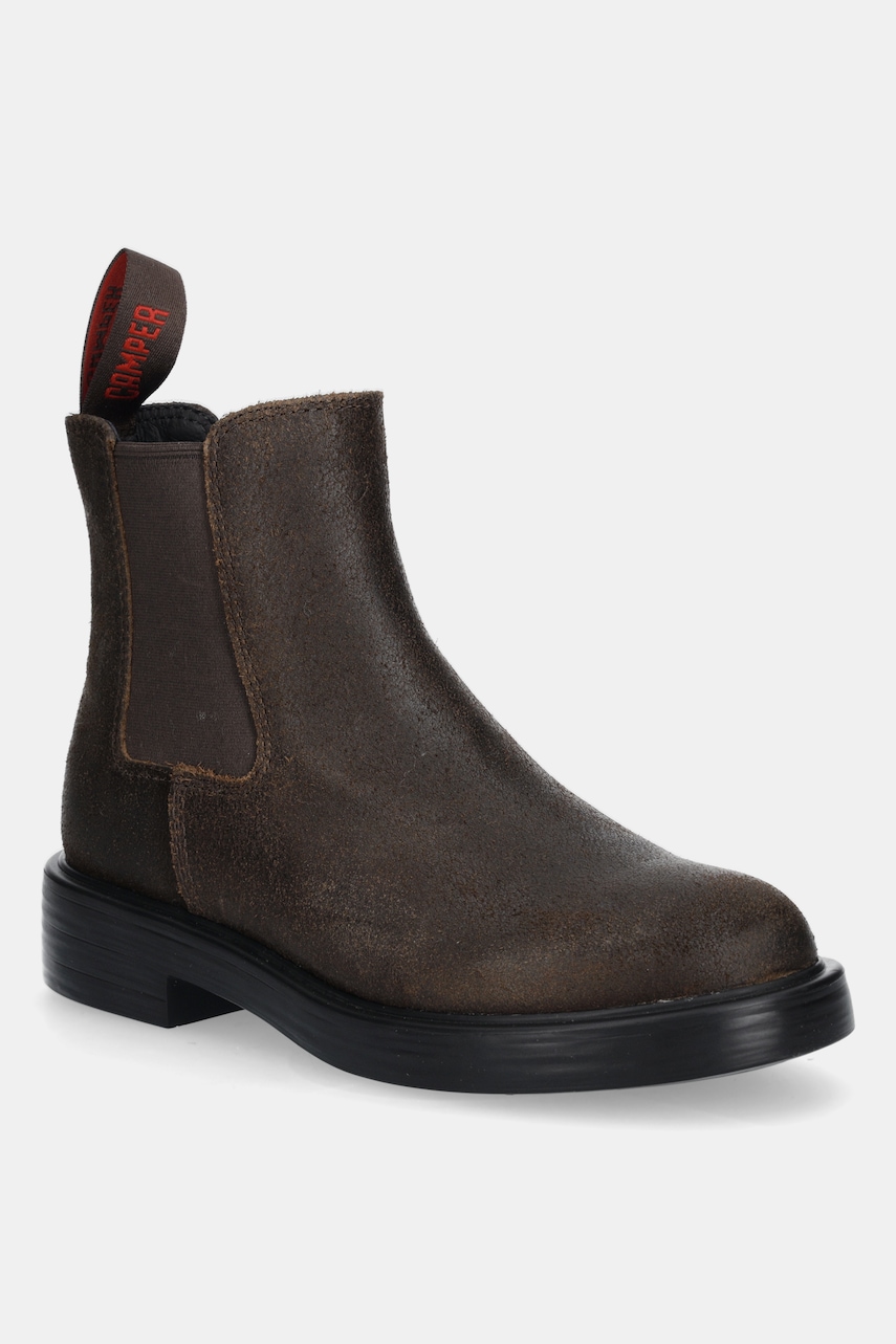 Camper cizme chelsea din nubuc Dean culoarea maro, cu toc plat, K400761-006