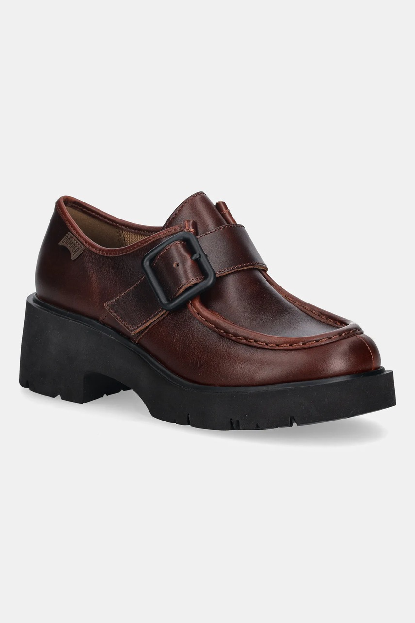 Levně Kožené polobotky Camper Milah dámské, hnědá barva, na platformě, K201930-002