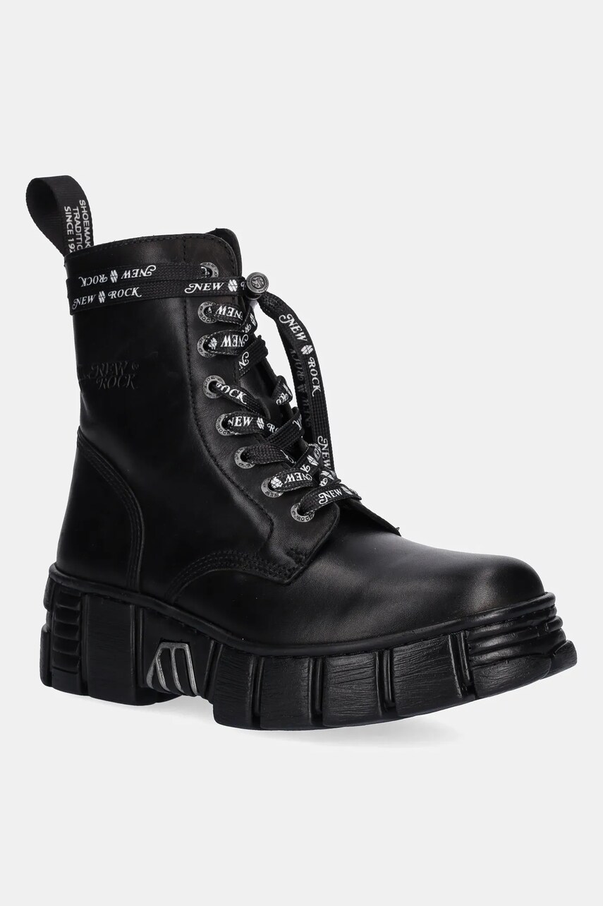 New Rock bocanci de piele CRUST NEGRO + TOWER CASCO culoarea negru, cu toc plat, M-WALL084NP-C8