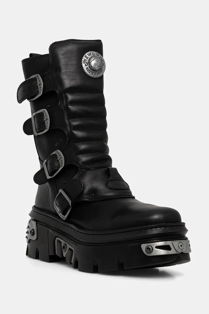 New Rock bocanci de piele CRUST NEGRO REACTOR CASCO TOBERAS culoarea negru, cu platforma, M-WALL373N-C1