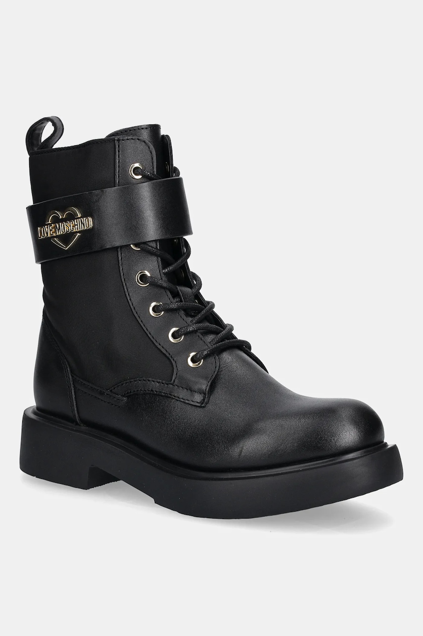 Love Moschino botine culoarea negru, cu toc plat, JA24024G1NIN100A