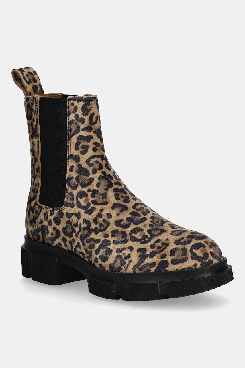 Copenhagen botine din piele întoarsă culoarea bej, cu toc plat, CPH570 suede