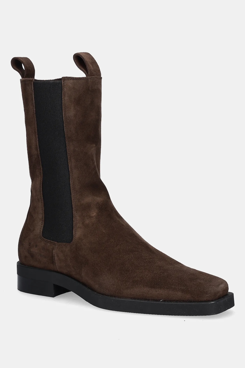 Copenhagen botine din piele întoarsă culoarea maro, cu toc plat, CPH747 suede