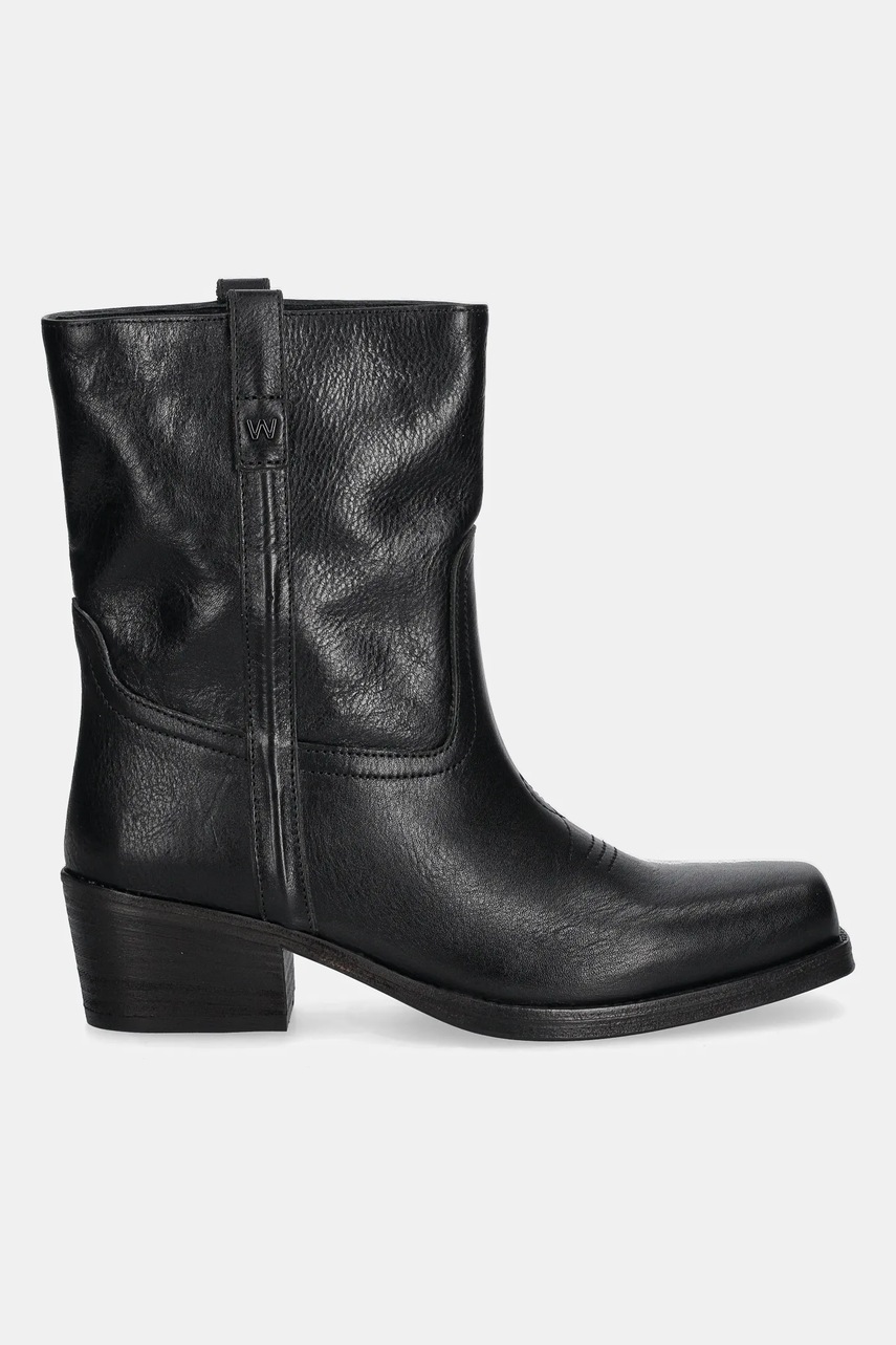 Кожаные полусапожки Weekend Max Mara Ranch цвет чёрный каблук кирпичик 2525796034600