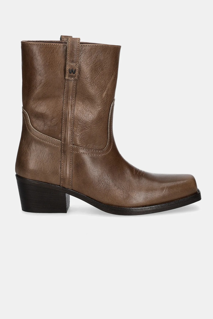 Кожаные полусапожки Weekend Max Mara Ranch цвет коричневый маленький каблук 2525796034600