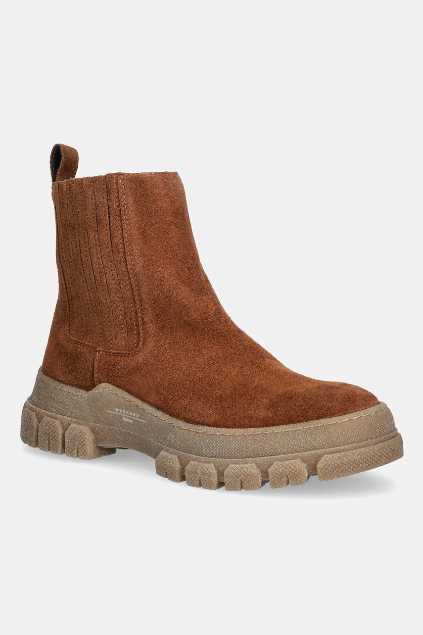 Weekend Max Mara botine din piele întoarsă Genepi culoarea maro, cu toc plat, 2525796035600
