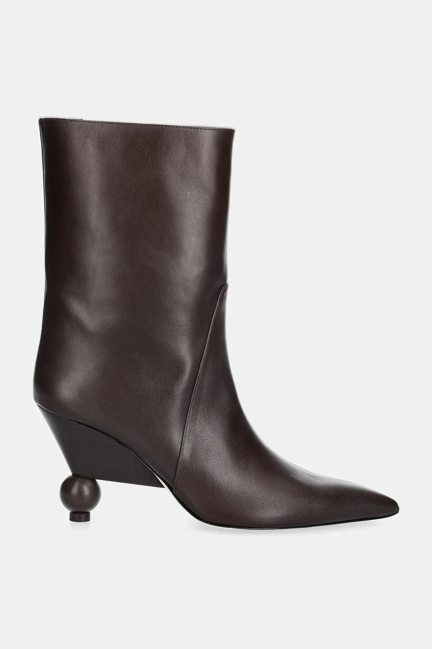 Кожаные полусапожки Weekend Max Mara Rollio цвет коричневый каблук кирпичик 2525796055600