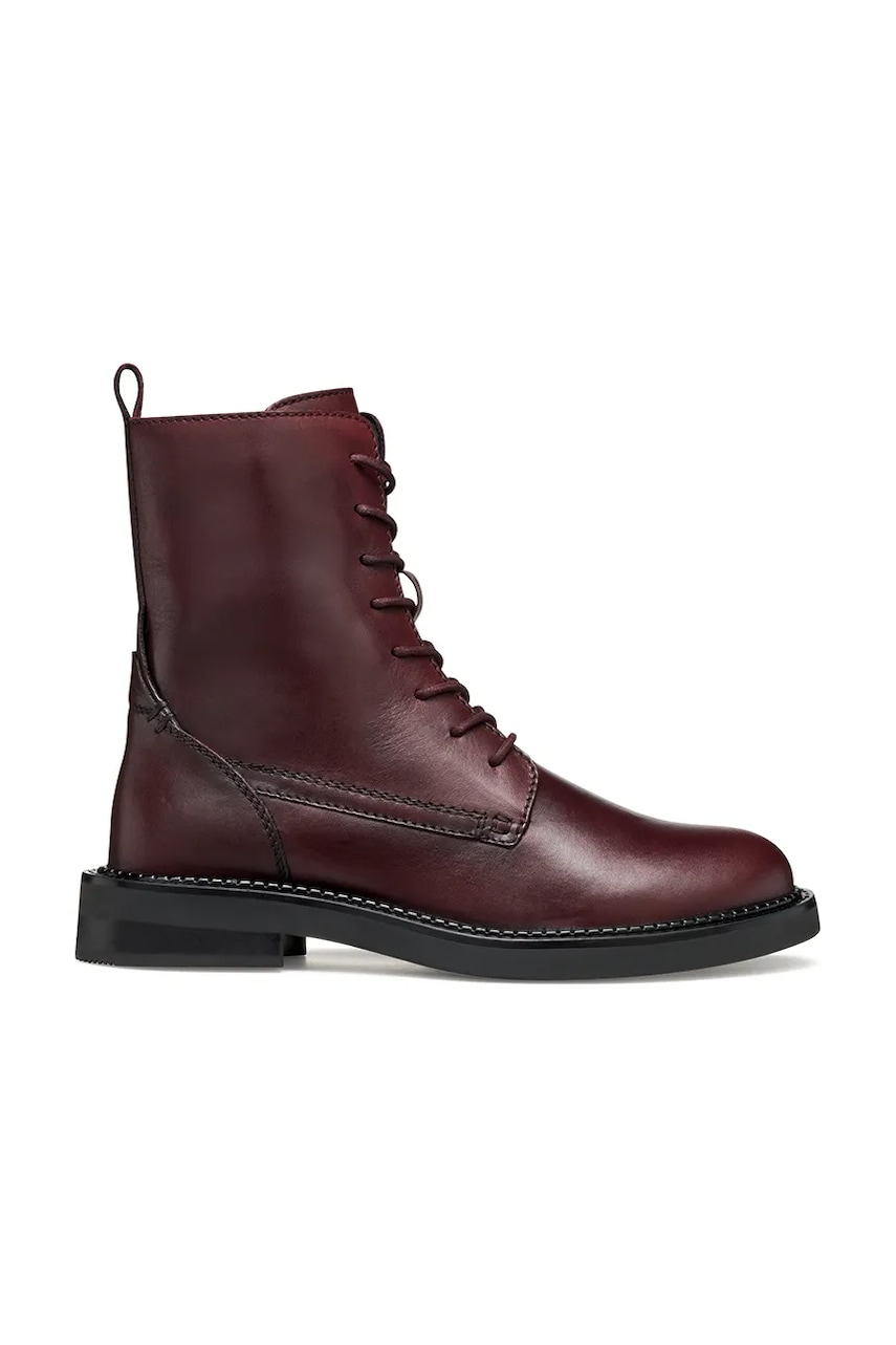 Geox cizme de piele D SERILDA culoarea bordo, cu toc plat, D46WYG 00043 C7011