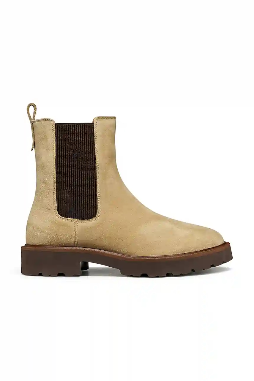 Geox cizme din piele întoarsă D NORIZE culoarea bej, cu toc plat, D564ZD 00022 C5010