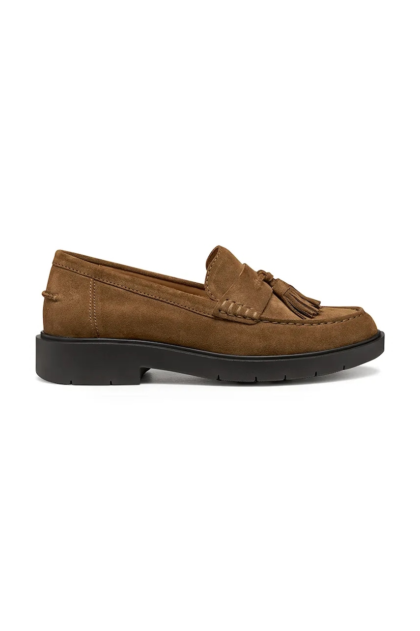 Geox mocasini din piele întoarsă D SPHERICA EC1 culoarea maro, cu toc plat, D26QRC 00022 C6372