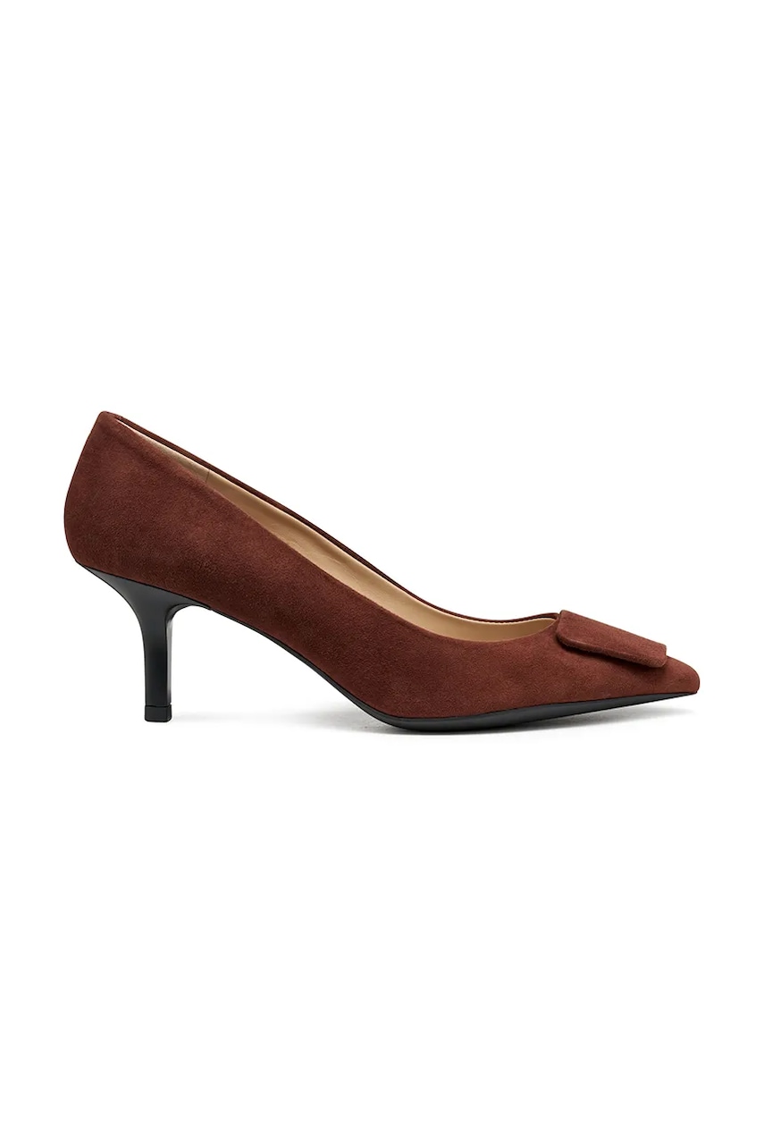 Geox botine din piele întoarsă D KLEOPY culoarea maro, pe toc jos, D56YBC 00021 C7011